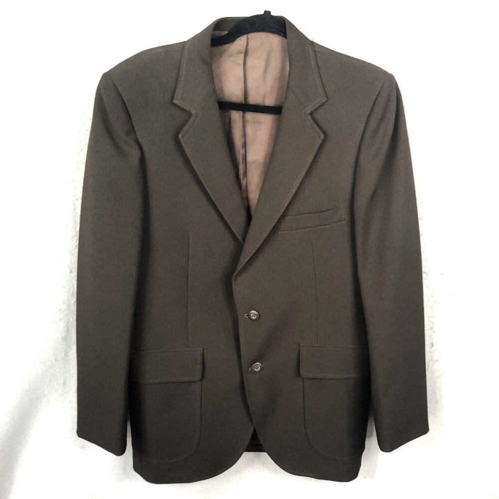 JC Penny Blazer  Mens 40R Brown Polyester Quad Vintage Retro Sport Coat Jacket